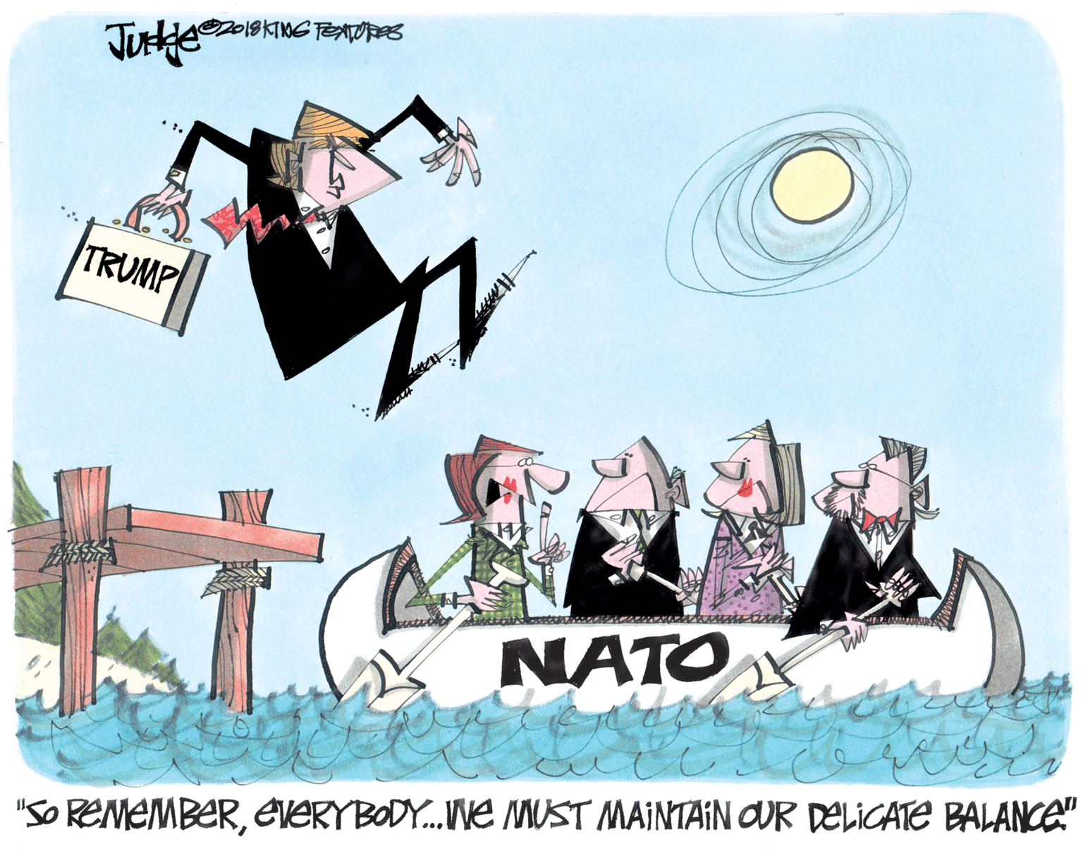 Graphic design OCR: o1eWe TE ? TRUMP NATO "SO REMEMBEREVERYBODY.WE MUST MAINTAIN OUR DELICATE BALANCE" o1eWe TE ? TRUMP NATO "SO REMEMBEREVERYBODY.WE MUST MAINTAIN OUR DELICATE BALANCE"