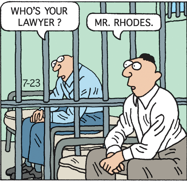 Conversation OCR: WHO'S YOUR LAWYER ? MR. RHODES. 7-23 WHO'S YOUR LAWYER ? MR. RHODES. 7-23