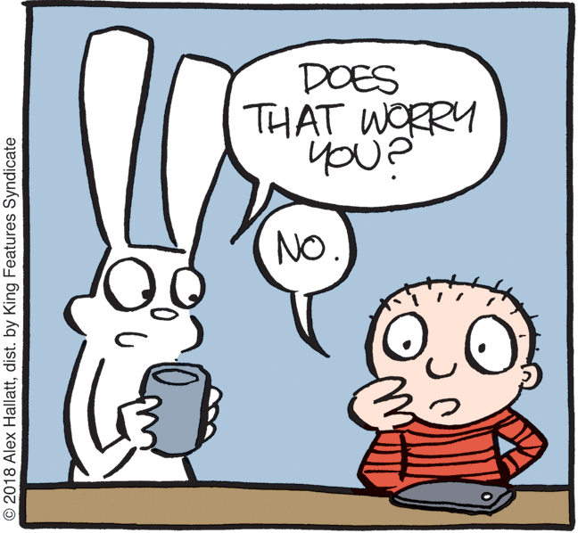 Drawing OCR: DOES THAT WORRY you? NO. © 2018 Alex Hallattdist. by King Features Syndicate DOES THAT WORRY you? NO. © 2018 Alex Hallattdist. by King Features Syndicate