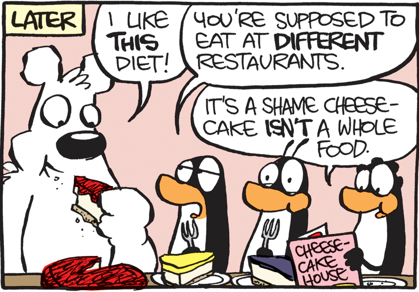 Drawing OCR: LATER I LIKE (You'RE SUPPOSED TO THIS DIET! RESTAURANTS. EAT AT DIFFERENT 70 IT'S A SHAME CHEESE- CAKE ISNTA WHOLE / FOOD. CHEESE- CAKE HOUSE LATER I LIKE (You'RE SUPPOSED TO THIS DIET! RESTAURANTS. EAT AT DIFFERENT 70 IT'S A SHAME CHEESE- CAKE ISNTA WHOLE / FOOD. CHEESE- CAKE HOUSE