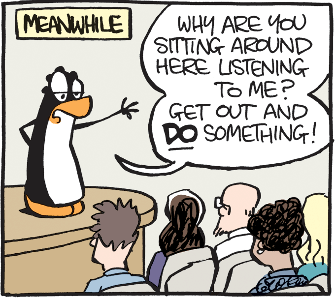 Humour OCR: MEANWHILE WHY ARE YOU SITTING AROUND HERE LISTENING To ME? GET OUT AND DO SOMETHING! MEANWHILE WHY ARE YOU SITTING AROUND HERE LISTENING To ME? GET OUT AND DO SOMETHING!
