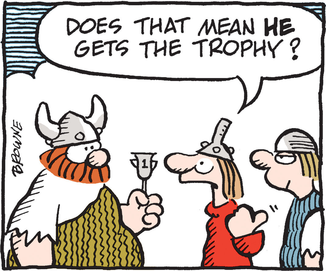 Illustration OCR: DOES THAT MEAN HE GETS THE TR0PHY? DOES THAT MEAN HE GETS THE TR0PHY?