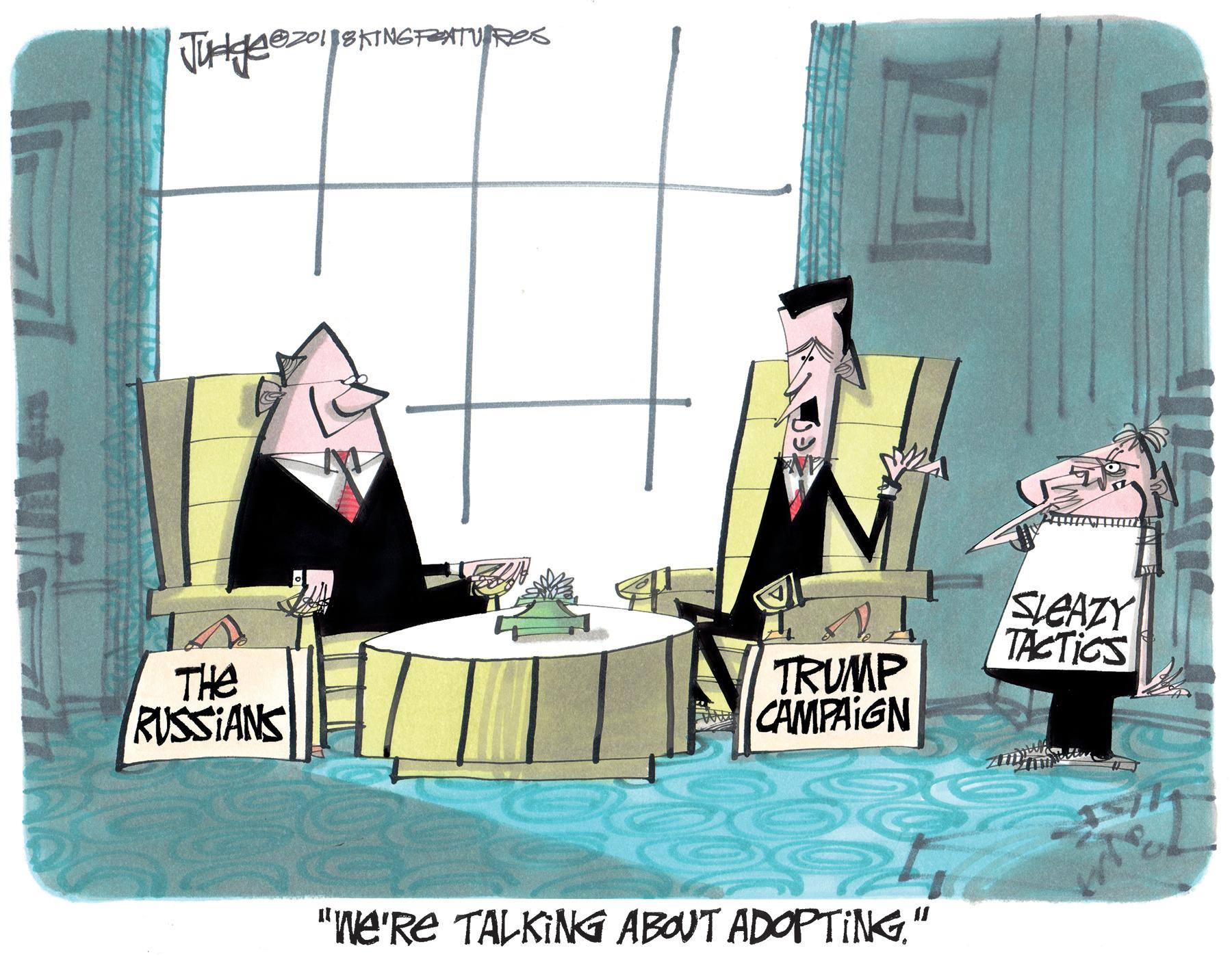 Drawing OCR: SIEAZY TACTIGS THe RUSSIANS TRUMP CAMPAIGN "Ne'RE TALKING ABOUT ADOPTING" ??? SIEAZY TACTIGS THe RUSSIANS TRUMP CAMPAIGN "Ne'RE TALKING ABOUT ADOPTING" ???