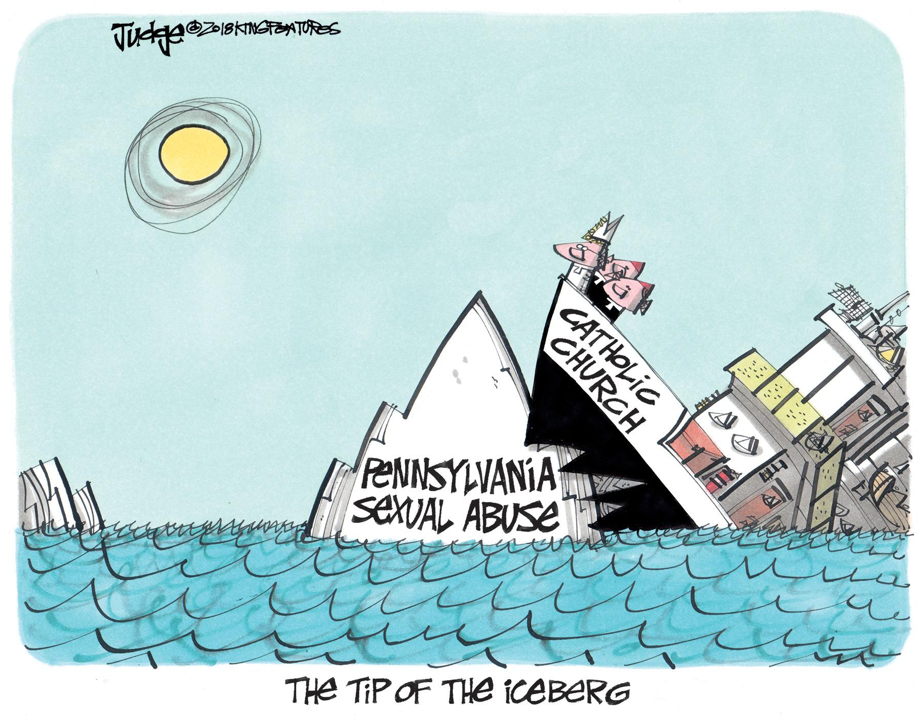 Diagram OCR: PENNSYLVANIA SEXVAL ABUSE THE TIP OF THe ICEBERG CATHOLIC CHURCH PENNSYLVANIA SEXVAL ABUSE THE TIP OF THe ICEBERG CATHOLIC CHURCH