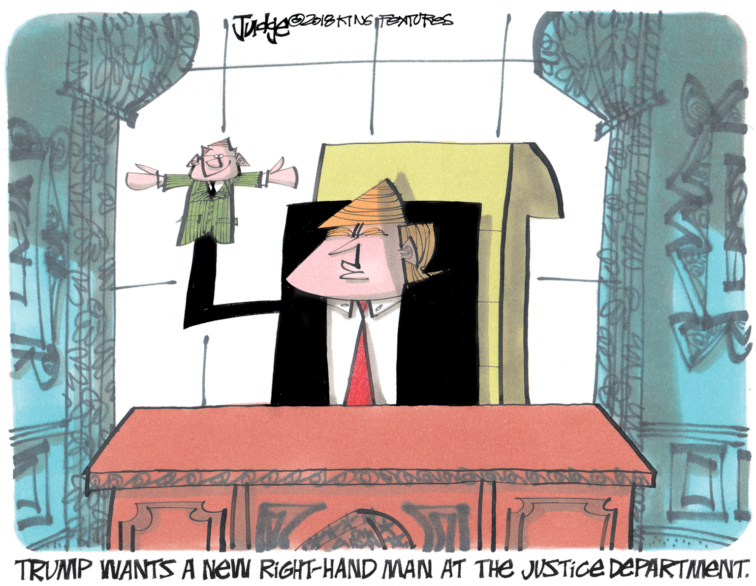 Artwork OCR: TRUMP WANTS A NEW RIGHT-HAND MAN AT THE JUSTICE DEPARTnENT. TRUMP WANTS A NEW RIGHT-HAND MAN AT THE JUSTICE DEPARTnENT.