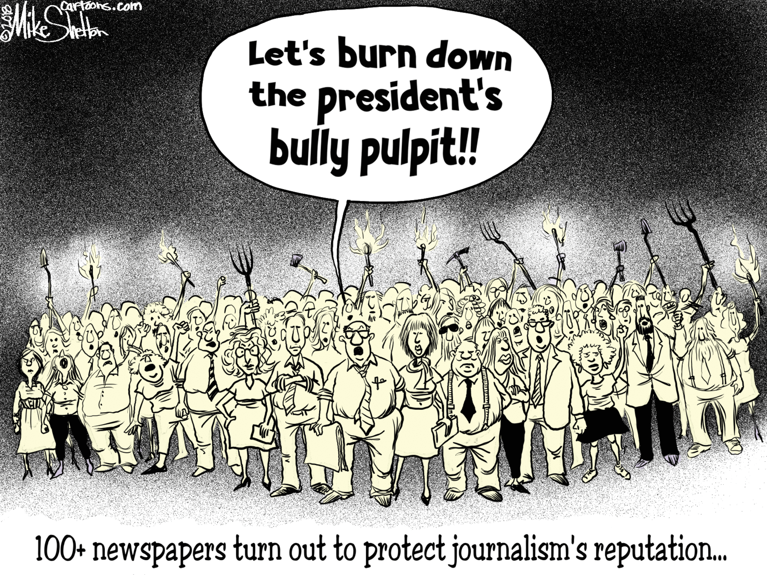 History OCR: Cartãonsicom Let's burn down the president's bully pulpit! 100+ newspapers turn out to protect journalism's reputation. Cartãonsicom Let's burn down the president's bully pulpit! 100+ newspapers turn out to protect journalism's reputation.
