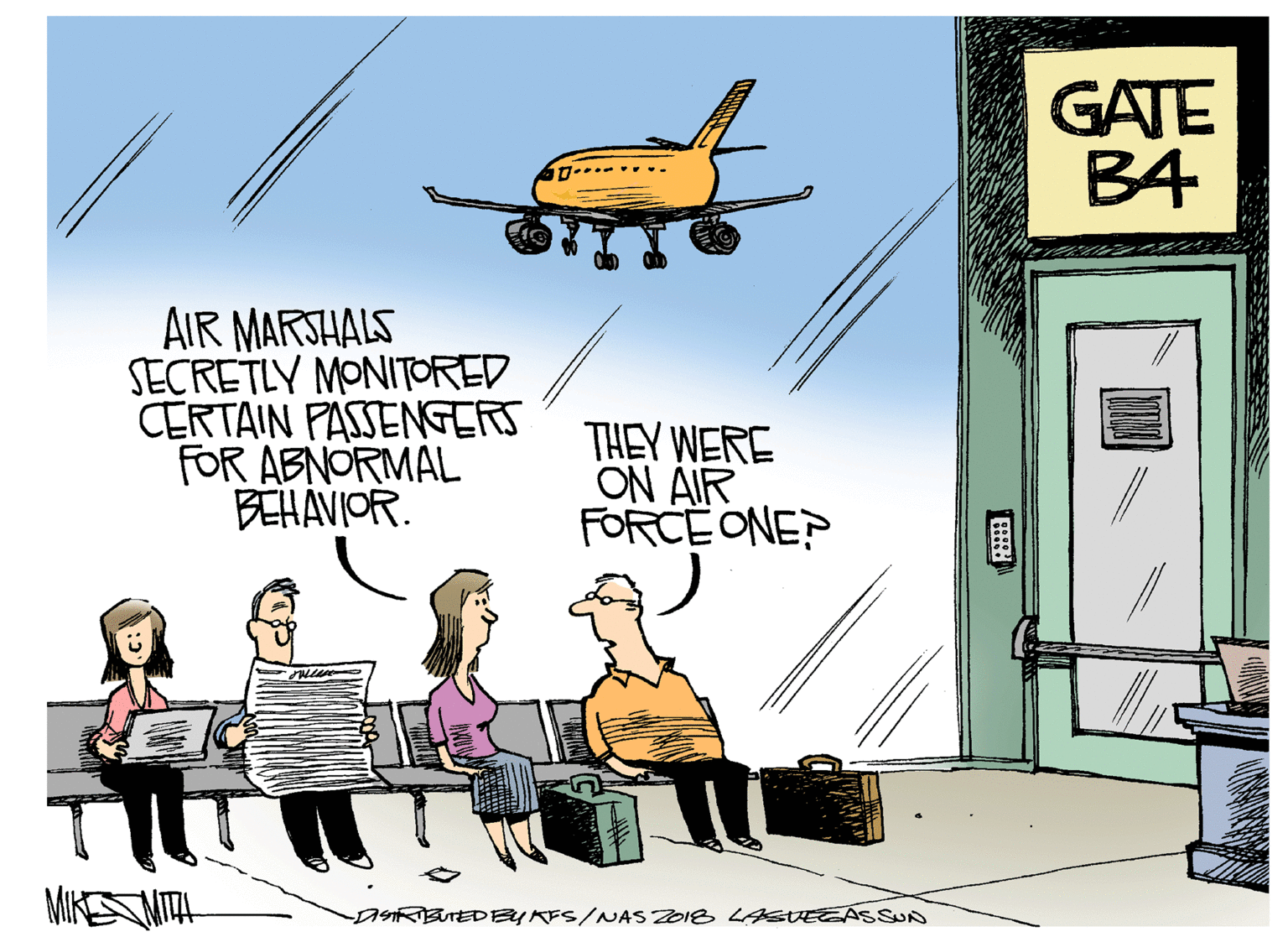 Illustration OCR: GATE B4 AIR MARSHALS SECRETLY MONITORED CERTAIN PASSENGERS FOR ABNORMAL BEHAVIOR. THEY WERE ON AIR FORCE ONE? MIKNITA ASRBTEDBYKFS/NAS Z018 LASUEEÁSSUN GATE B4 AIR MARSHALS SECRETLY MONITORED CERTAIN PASSENGERS FOR ABNORMAL BEHAVIOR. THEY WERE ON AIR FORCE ONE? MIKNITA ASRBTEDBYKFS/NAS Z018 LASUEEÁSSUN
