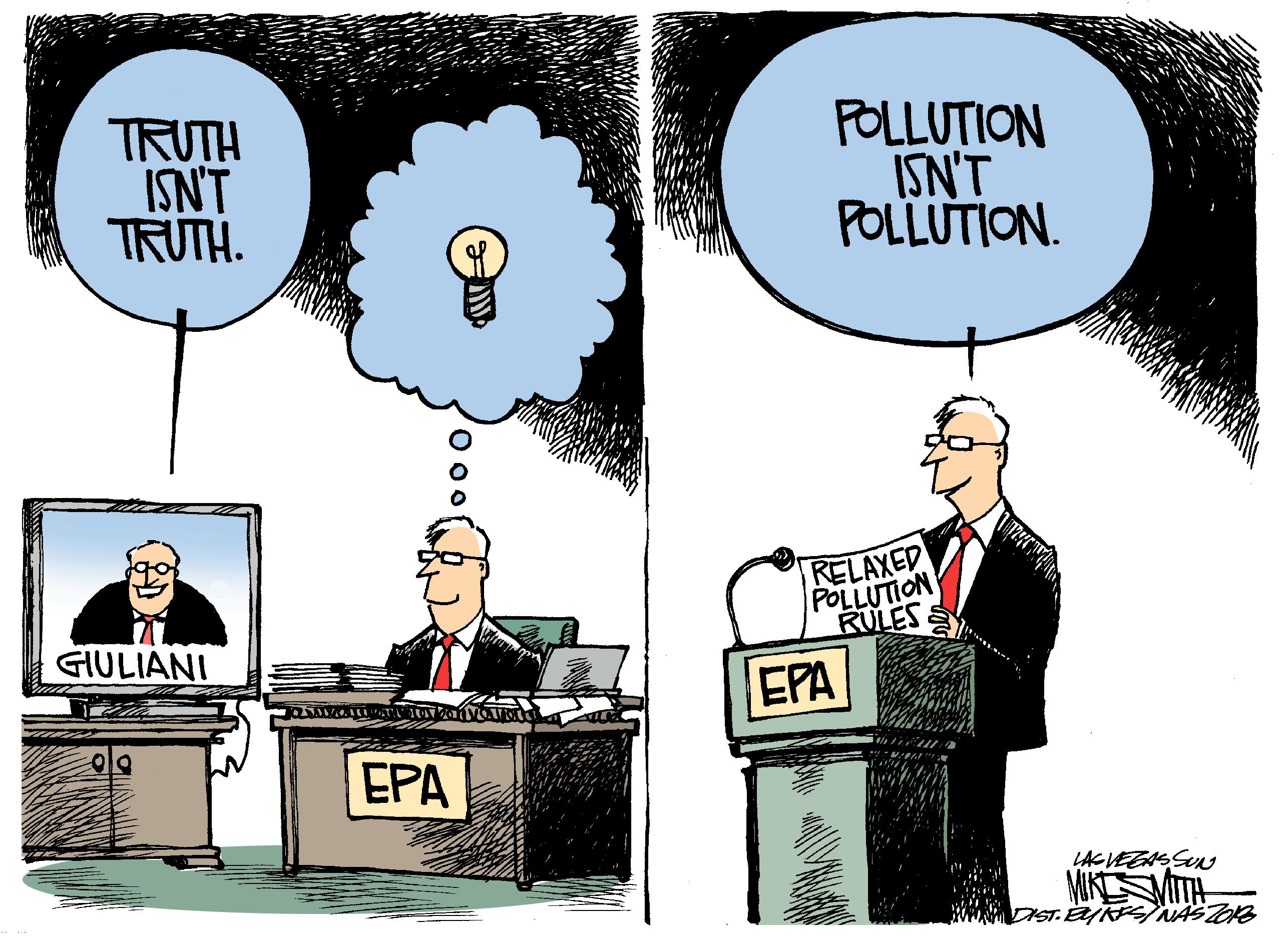 Fiction OCR: TRUTH ISNT TRUTH. POLLUTION ISN'T POLLUTION. RELAXED POLLUTION RULES GIULIANI EPA EPA LAGVEEAS S MIK MITH DIST. /RSNASTOB TRUTH ISNT TRUTH. POLLUTION ISN'T POLLUTION. RELAXED POLLUTION RULES GIULIANI EPA EPA LAGVEEAS S MIK MITH DIST. /RSNASTOB