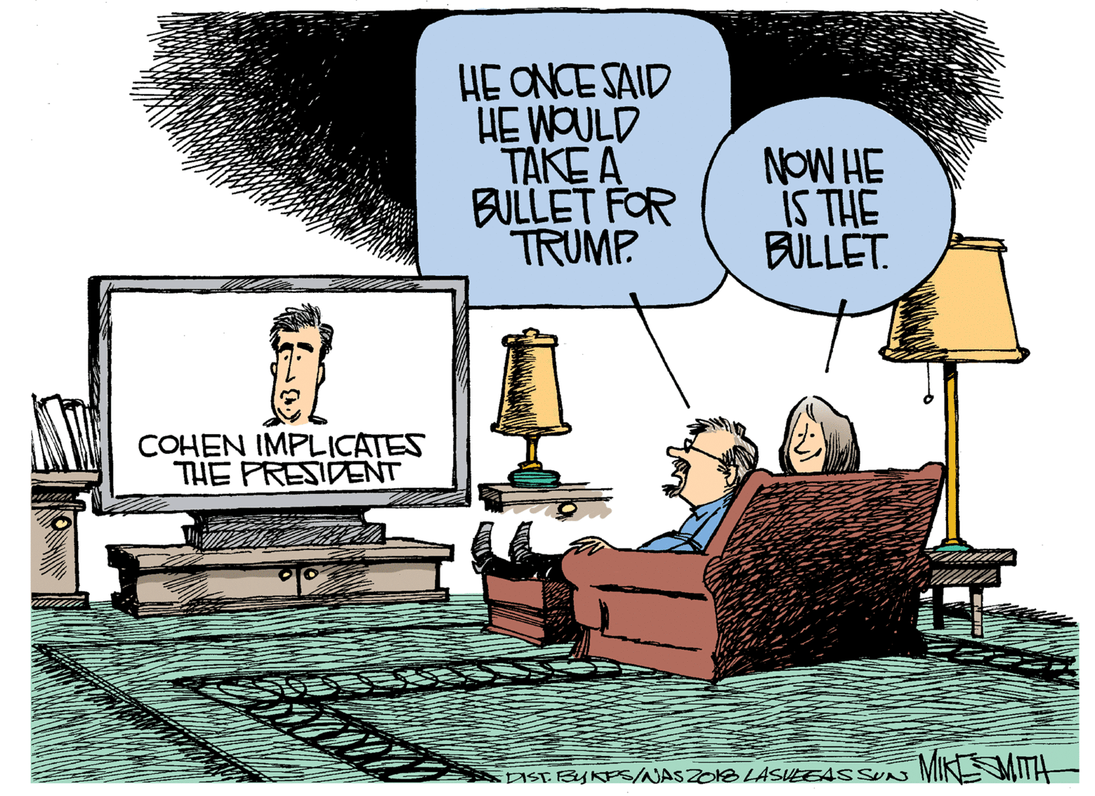 Illustration OCR: HE ONCE SAID HE WOULD TAKE A BULLET FOR TRUMP NOW HE IS THE BULLET. COHEN IMPLICATES THE PRESIDENT AST BYKPS/NASZOB LASUEE4SSUs MIKLMT HE ONCE SAID HE WOULD TAKE A BULLET FOR TRUMP NOW HE IS THE BULLET. COHEN IMPLICATES THE PRESIDENT AST BYKPS/NASZOB LASUEE4SSUs MIKLMT