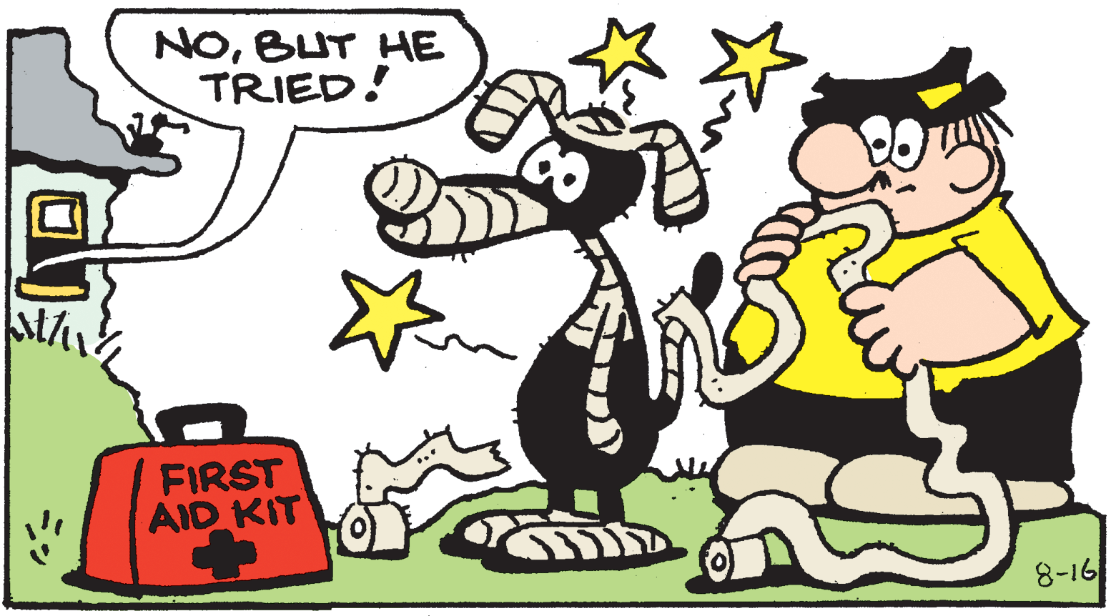 Fiction OCR: NOBUT HE TRIED! sth FIRST AID KIT 8-16 NOBUT HE TRIED! sth FIRST AID KIT 8-16