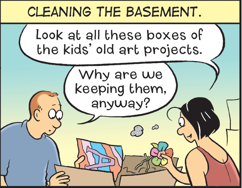 Interaction OCR: CLEANING THE BASEMENT. Look at all these boxes of the kids' old art projects. Why are uwe keeping themanyway? CLEANING THE BASEMENT. Look at all these boxes of the kids' old art projects. Why are uwe keeping them