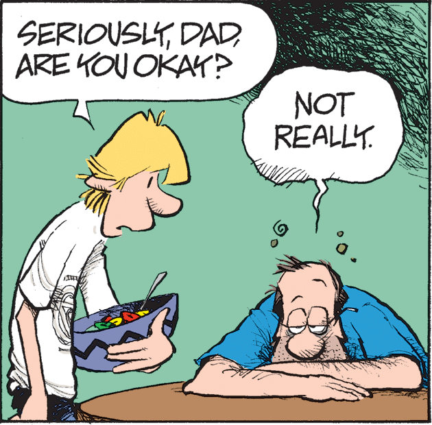 Conversation OCR: SERIOUSLYDAD ARE 4OU OKA? NOT REALLY. SERIOUSLYDAD ARE 4OU OKA? NOT REALLY.
