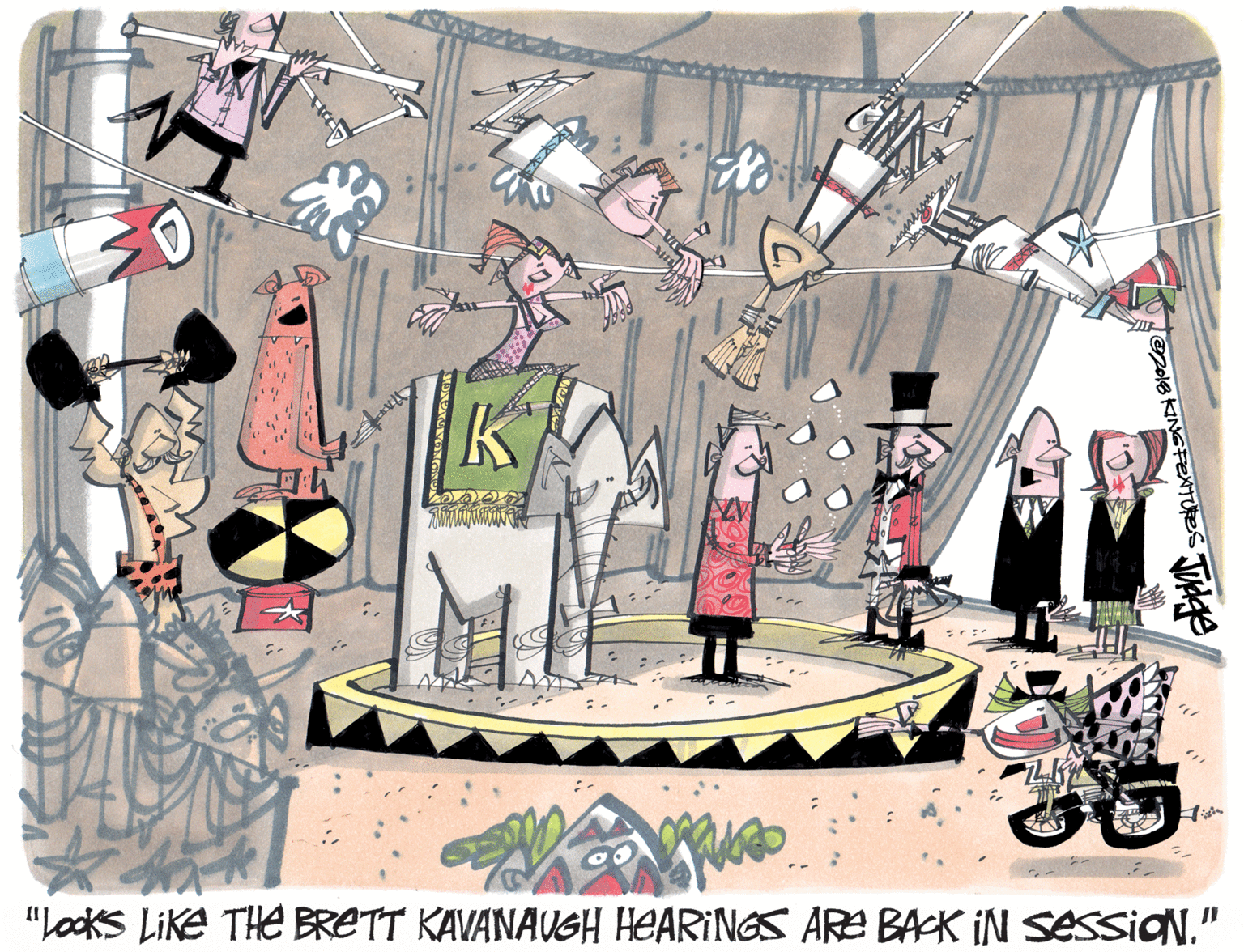 Graphics OCR: "LockS LiKe THE BRETT KAVANAUSH HEARINGS ARE BACK IN SESSION." "LockS LiKe THE BRETT KAVANAUSH HEARINGS ARE BACK IN SESSION."