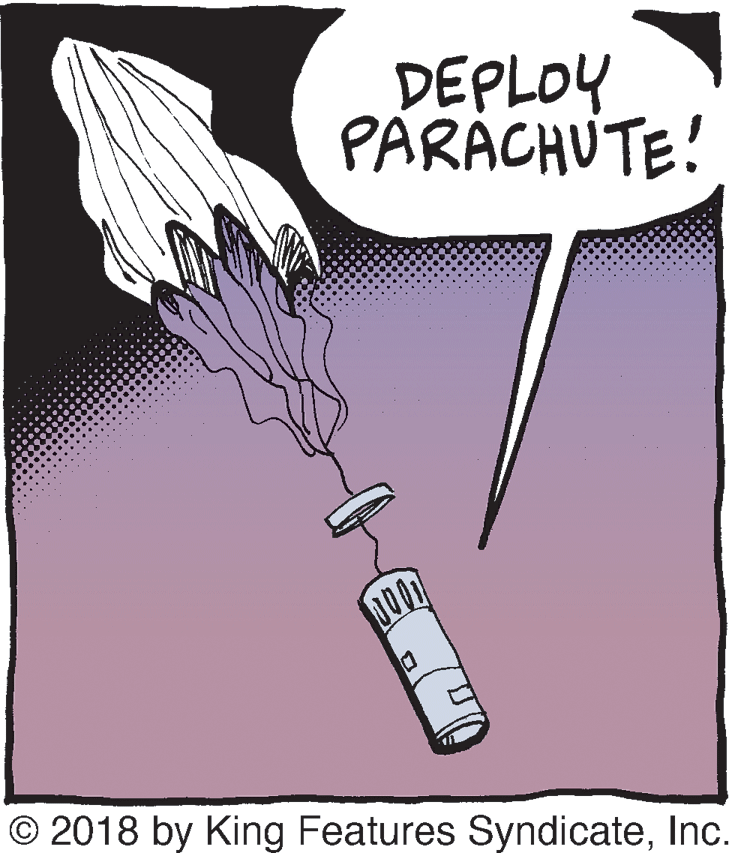 Rectangle OCR: DEPLOY PARÁCHUTE! © 2018 by King Features SyndicateInc. DEPLOY PARÁCHUTE! © 2018 by King Features Syndicate