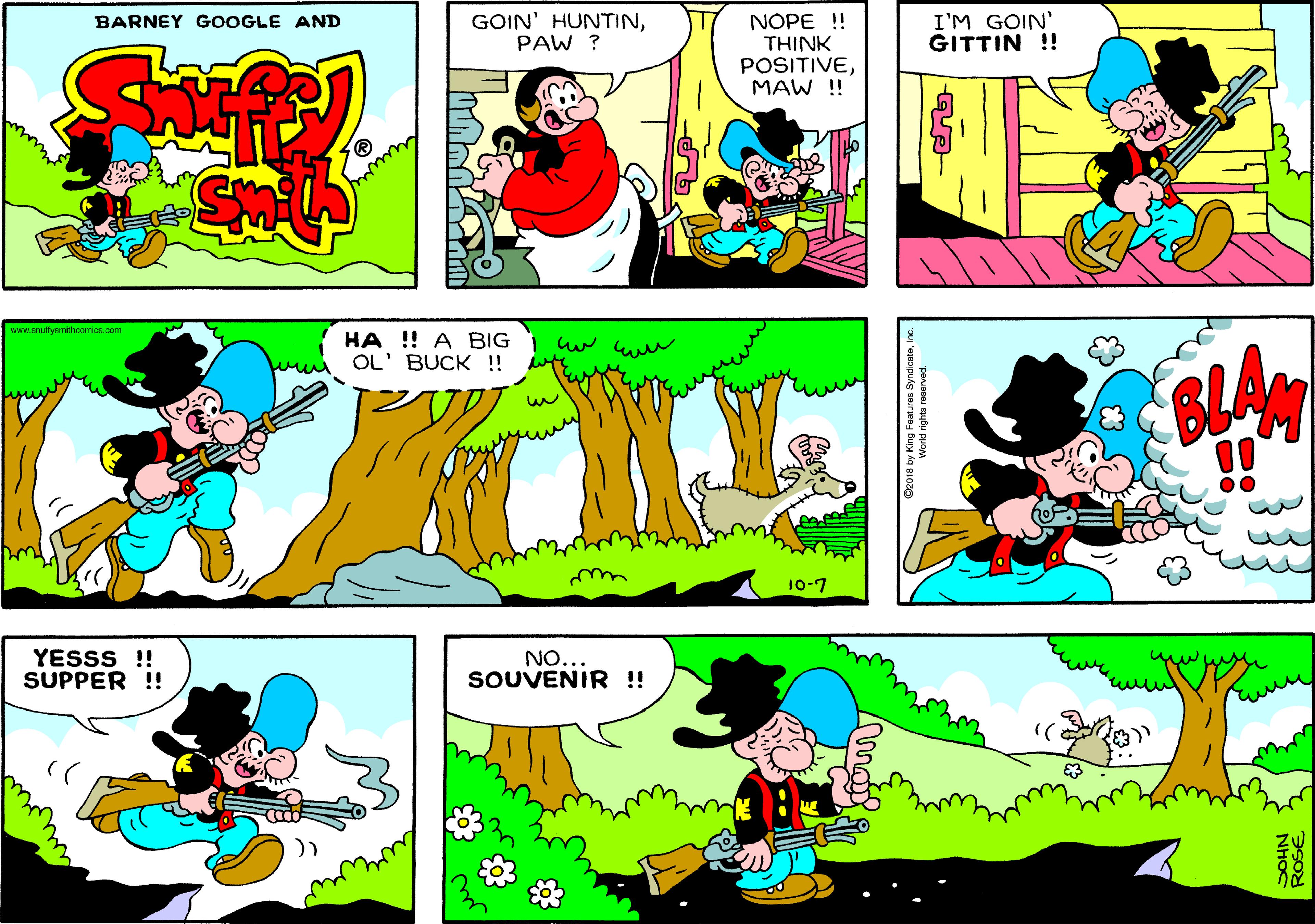 Sharing OCR: I'M GOIN' GITTIN ! GOIN' HUNTINPAW ? NOPE !! THINK POSITIVEMAW !! BARNEY GOOGLE AND wwww HA ! A BIG OL' BUCK !! enutyemthoomion 10-7 YESSS ! SUPPER !! NO... SOUVENIR !! I'M GOIN' GITTIN ! GOIN' HUNTINPAW ? NOPE !! THINK POSITIVEMAW !! BARNEY GOOGLE AND wwww HA ! A BIG OL' BUCK !! enutyemthoomion 10-7 YESSS ! SUPPER !! NO... SOUVENIR !!