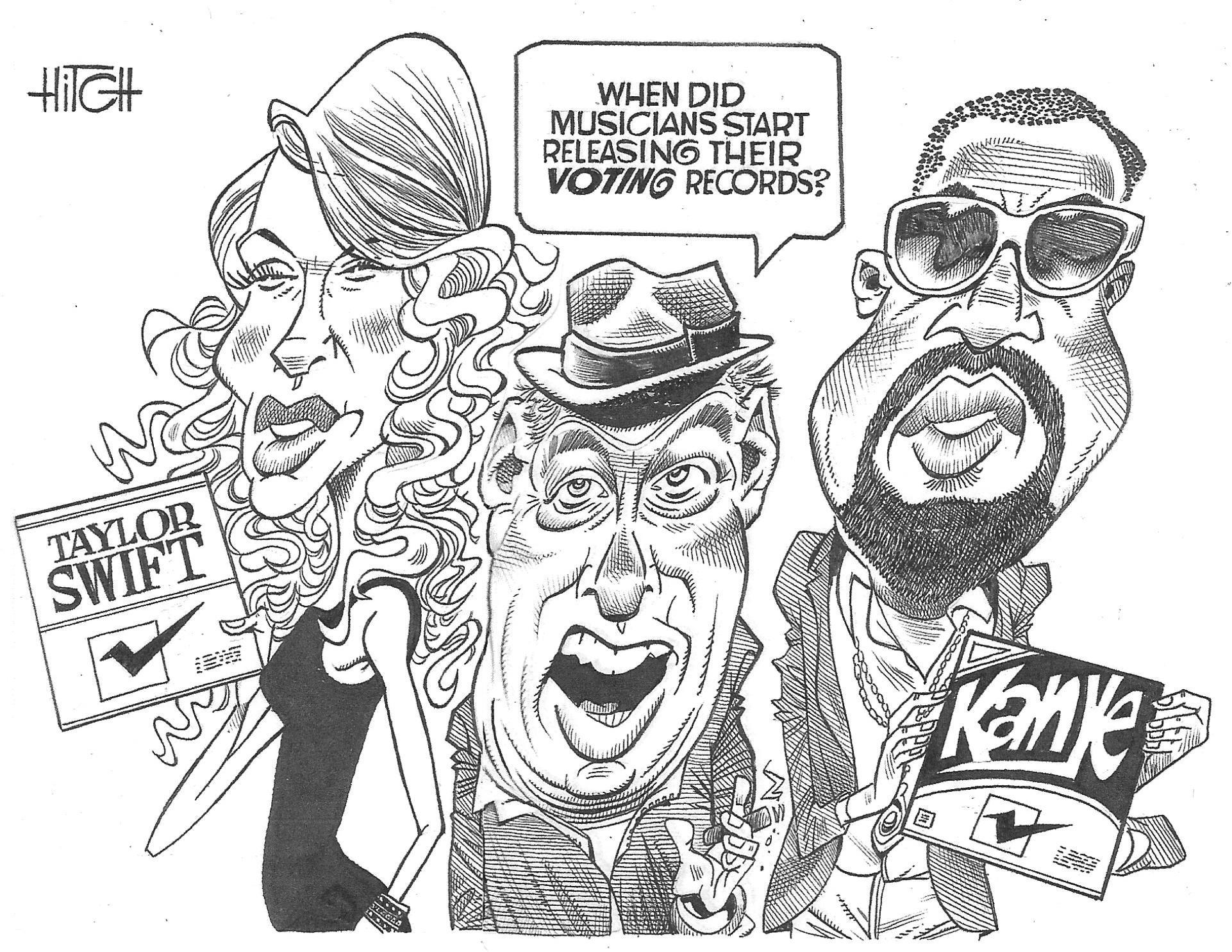 Goggles OCR: HilGIH WHEN DID MUSICIANS START RELEASING THEIR VOTING RECORDS? TAYLOR SWIFT Kanye HilGIH WHEN DID MUSICIANS START RELEASING THEIR VOTING RECORDS? TAYLOR SWIFT Kanye