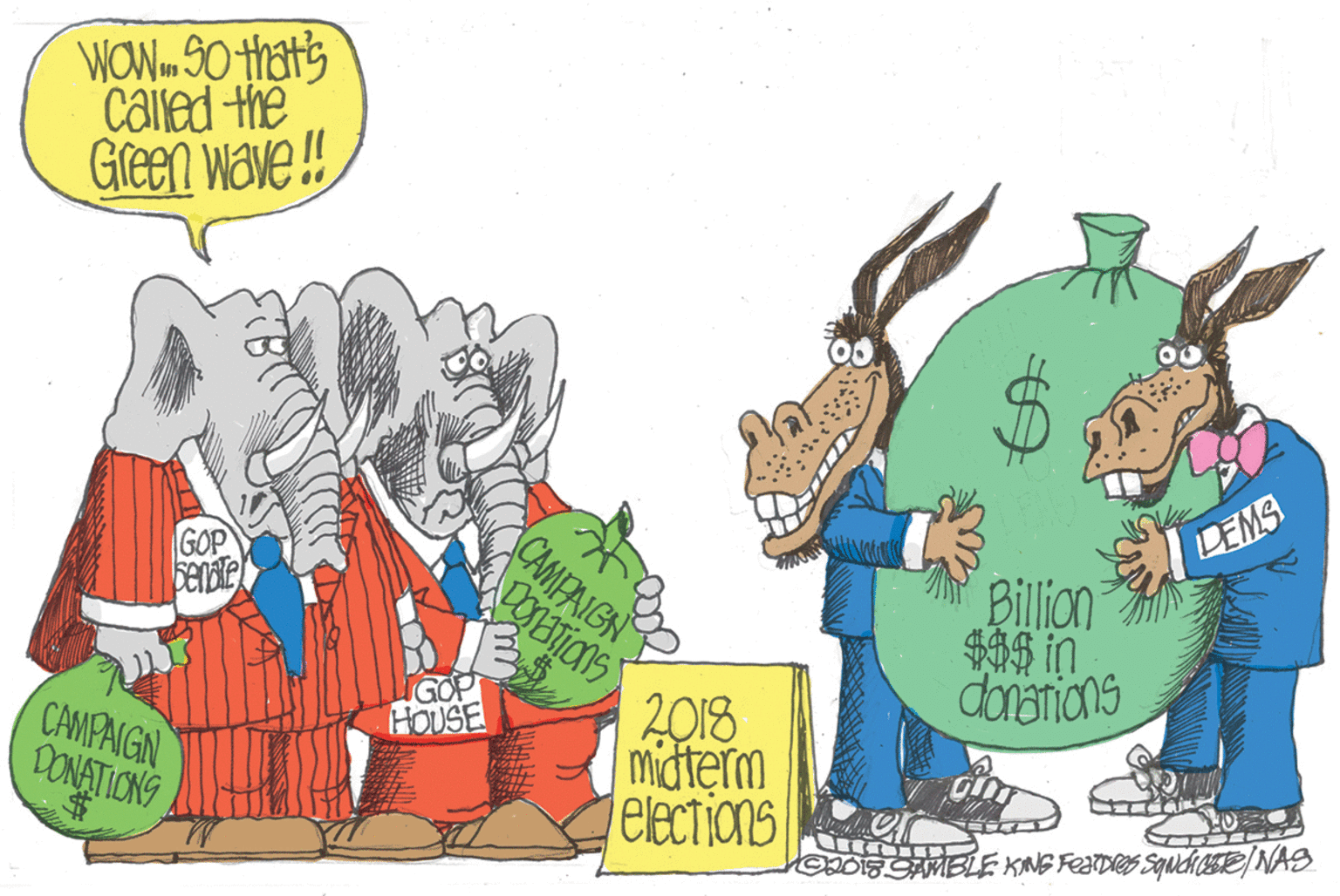 Fictional character OCR: WOW. 30 that's called the Gleen wave! DEMS GOP CAMIPAIGN Billion $$ in donsnions GOP HOUSE CAMPAIGN DONATIONS 2018 midterm jeections WOW. 30 that's called the Gleen wave! DEMS GOP CAMIPAIGN Billion $$ in donsnions GOP HOUSE CAMPAIGN DONATIONS 2018 midterm jeections