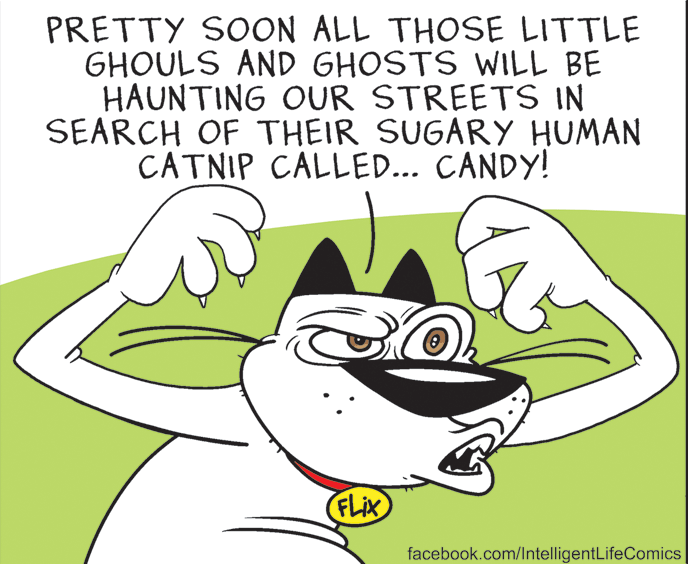 Rectangle OCR: PRETTY SOON ALL THOSE LITTLE GHOULS AND GHOSTS WILL BE HAUNTING OUR STREETS IN SEARCH OF THEIR SUGARY HUMAN CATNIP CALLED... CANDY! FLIX facebook.com/IntelligentLifeComics PRETTY SOON ALL THOSE LITTLE GHOULS AND GHOSTS WILL BE HAUNTING OUR STREETS IN SEARCH OF THEIR SUGARY HUMAN CATNIP CALLED... CANDY! FLIX facebook.com/IntelligentLifeComics