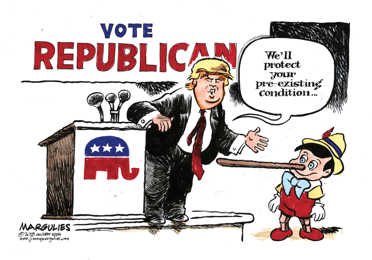 Animated cartoon OCR: VOTE REPUBLICAN We'll protect your pre-existing condition. AE MARGULIES Or08 amNEW yORk www.jimmymagulies cam ?) VOTE REPUBLICAN We'll protect your pre-existing condition. AE MARGULIES Or08 amNEW yORk www.jimmymagulies cam ? )