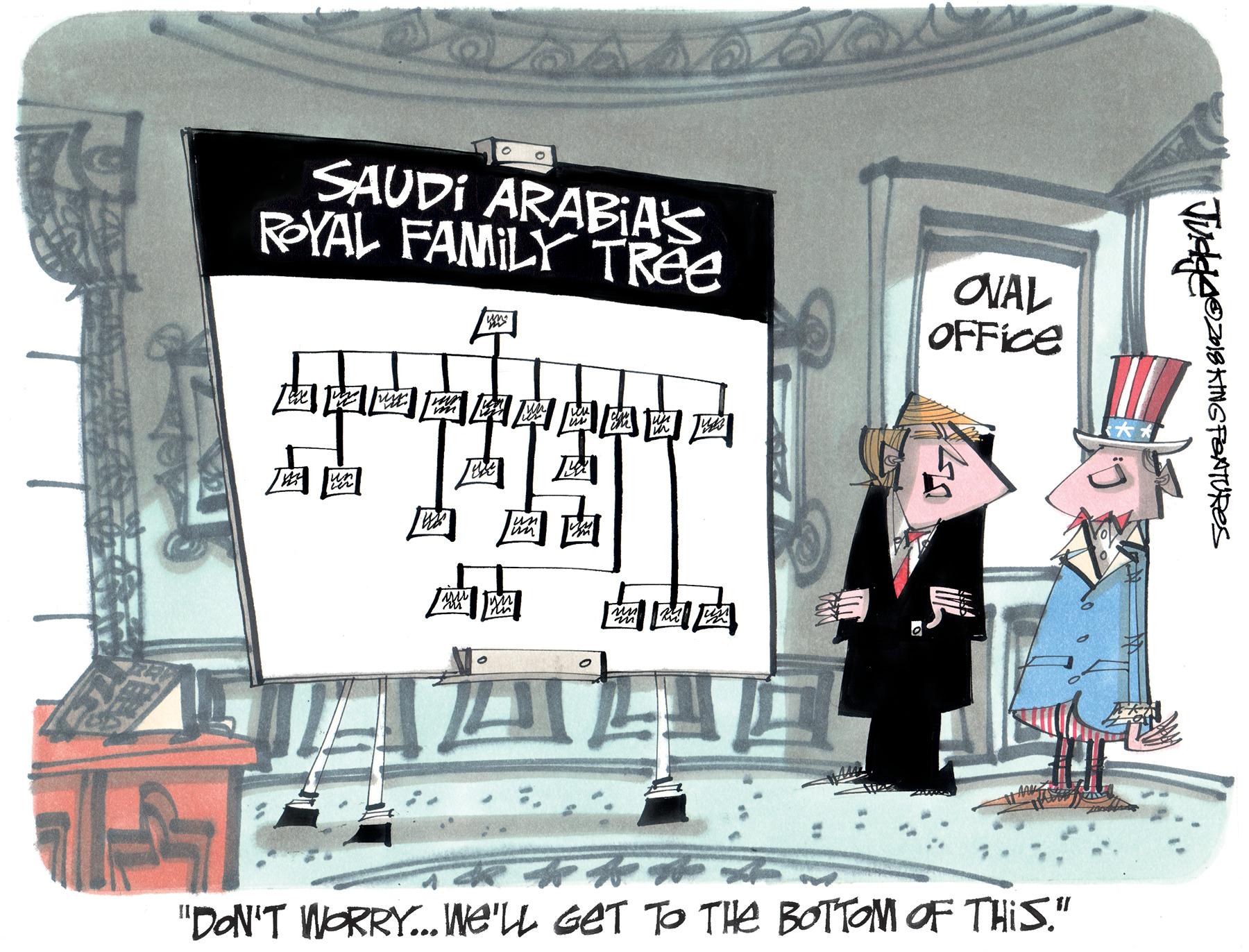 Advertising OCR: SAUDI ARABIA'S RYAL FAMILY TREE OVAL OFFICE ??????? ? ??? ??? "DAN'T WORRY..We'lL GET TO THe BOTTOM OF THIS." SAUDI ARABIA'S RYAL FAMILY TREE OVAL OFFICE ? ? ?? ? ? ? ? ?? ? ? ? ? "DAN'T WORRY..We'lL GET TO THe BOTTOM OF THIS."