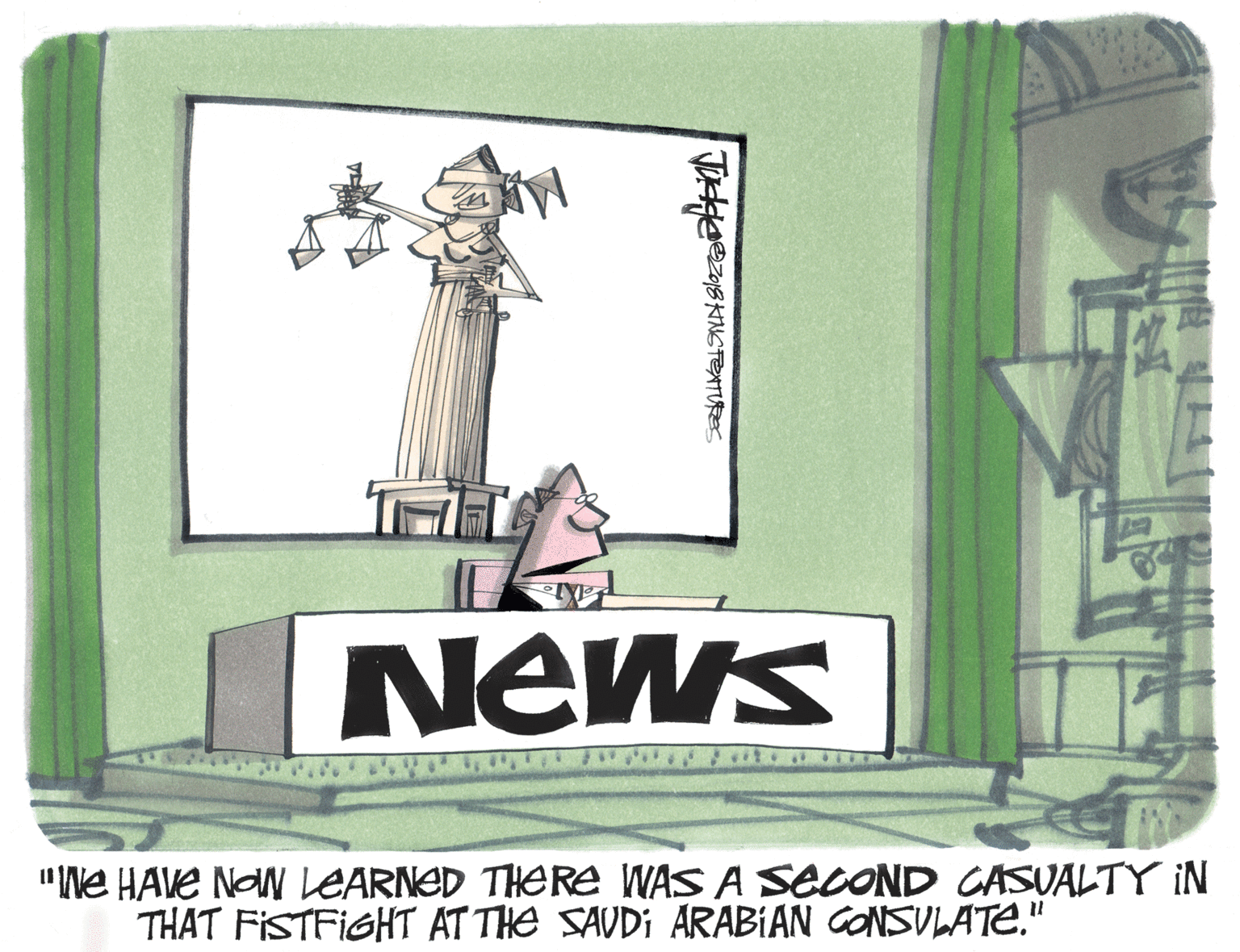 Room OCR: News "We HAVE NON LEARNED THERE WAS A SECOND CASUALTY IN THAT FISTFIGHT AT THE SAUDI ARABIAN CONSVLATE." News "We HAVE NON LEARNED THERE WAS A SECOND CASUALTY IN THAT FISTFIGHT AT THE SAUDI ARABIAN CONSVLATE."