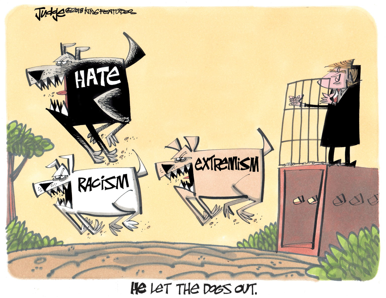 Graphic design OCR: WAM HATE RACISM PyeXTRAMISM He LET THE DaGS OUT. WAM HATE RACISM PyeXTRAMISM He LET THE DaGS OUT.