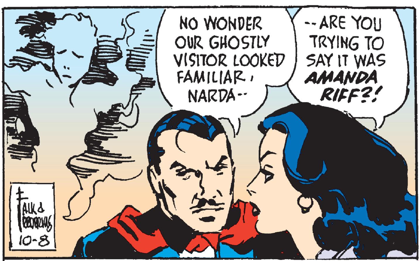 Font OCR: -- ARE YOU TRYING TO NO WONDER OUR GHOSTLY VISITOR LOOKED SAY IT WAS FAMILIARNARDA -- AMANDA RIFF?! 10-8 -- ARE YOU TRYING TO NO WONDER OUR GHOSTLY VISITOR LOOKED SAY IT WAS FAMILIARNARDA -- AMANDA RIFF?! 10-8