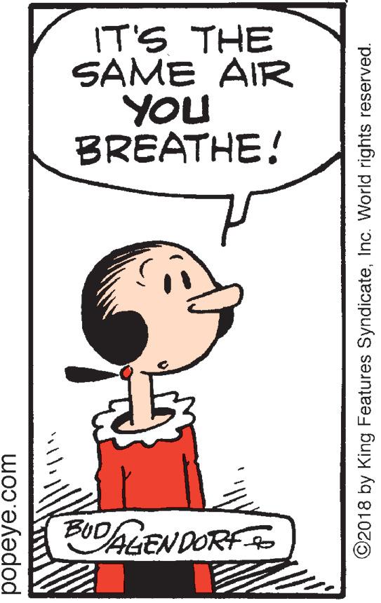 Clip art OCR: IT'S THE SAME AIR YOU BREATHE! BUD ALENDORF popeye.com ©2018 by King Features SyndicateInc. World rights reserved. IT'S THE SAME AIR YOU BREATHE! BUD ALENDORF popeye.com ©2018 by King Features SyndicateInc. World rights reserved.