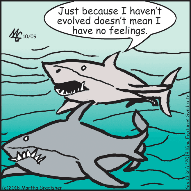Slope OCR: Just because I haven't evolved doesn't mean I have no feelings. 10/09 (c)2018 Martha Gradisher Six Chix (c)2018 Kina Features Svndicate Just because I haven't evolved doesn't mean I have no feelings. 10/09 (c)2018 Martha Gradisher Six Chix (c)2018 Kina Features Svndicate