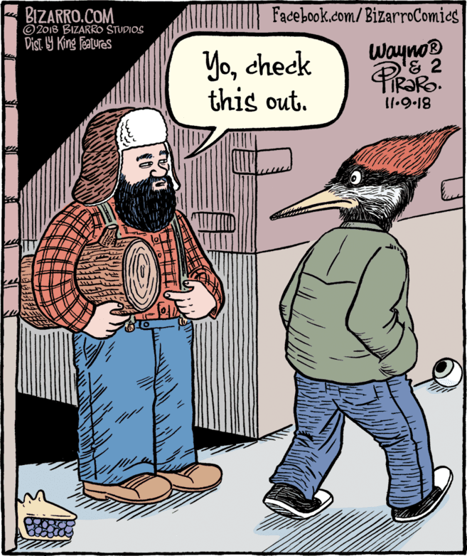 Beard OCR: BIZARRO.COM © 2018 BIZARRO STUDIOS Dist 9 King featuras Facebook.com/ BizarroComies Wayno Yocheck this out. FIR?RO. 11.9.18 BIZARRO.COM © 2018 BIZARRO STUDIOS Dist 9 King featuras Facebook.com/ BizarroComies Wayno Yocheck this out. FIR?RO. 11.9.18