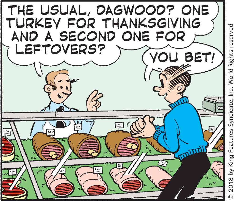 Rectangle OCR: THE USUALDAGWOOD? ONE TURKEY FOR THANKSGIVING AND A SECOND ONE FOR LEFTOVERS? YOU BET! ll O 2018 by King Features SyndicateInc. World Rights reserved THE USUALDAGWOOD? ONE TURKEY FOR THANKSGIVING AND A SECOND ONE FOR LEFTOVERS? YOU BET! ll O 2018 by King Features SyndicateInc. World Rights reserved