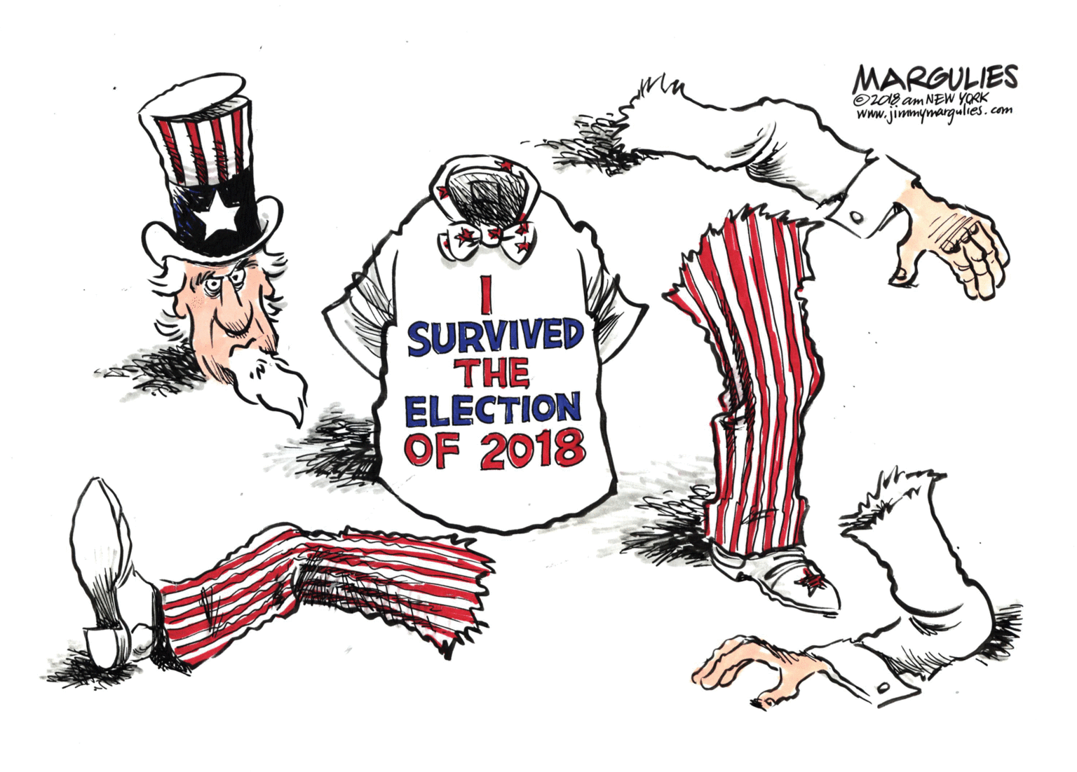 Artwork OCR: MARGULIES OAg am NEW YORK 3.com www.jimmymargulies. SURVIVED THE ELECTION OF 2018 MARGULIES OAg am NEW YORK 3.com www.jimmymargulies. SURVIVED THE ELECTION OF 2018