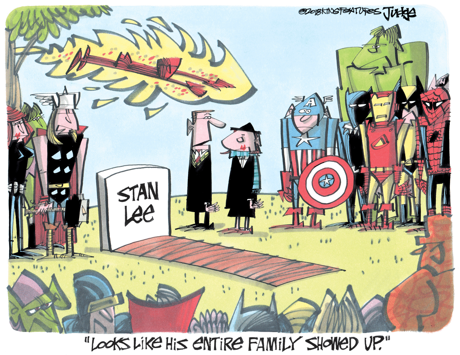 Painting OCR: eDOskINSTEATUREs JugA ? STAN Lee "Looks LiKE His ENTIRE FAMILY SHOWED UP." eDOskINSTEATUREs JugA ? STAN Lee "Looks LiKE His ENTIRE FAMILY SHOWED UP."