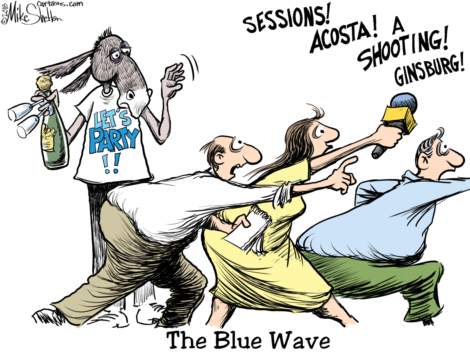 Fiction OCR: Cartoons.com SESSIONS! ACOSTA! A SHOOTING! GINSBURG! LET PARIY !! The Blue Wave Cartoons.com SESSIONS! ACOSTA! A SHOOTING! GINSBURG! LET PARIY !! The Blue Wave