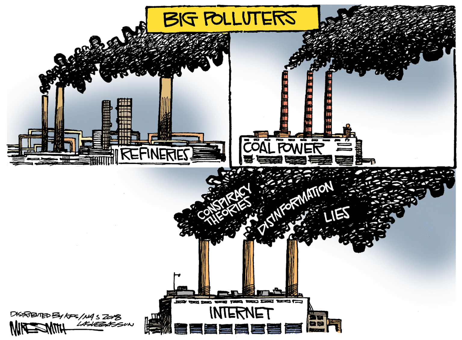 Graphic design OCR: BIG FOLLUTERS REFINERIES COAL FOWER CONSPIRACY THEORIES DISINFORMATION LIES MIRESMITH LASVEEASUN INTERNET BIG FOLLUTERS REFINERIES COAL FOWER CONSPIRACY THEORIES DISINFORMATION LIES MIRESMITH LASVEEASUN INTERNET
