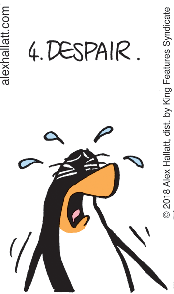 Animated cartoon OCR: 4. DESPAIR. alexhallatt.com" © 2018 Alex Hallattdist. by King Features Syndicate 4. DESPAIR. alexhallatt.com" © 2018 Alex Hallattdist. by King Features Syndicate