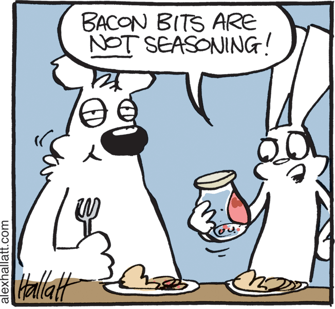 Animation OCR: BACON BITS ARE NOT SEASONING! alat alexhallatt.com BACON BITS ARE NOT SEASONING! alat alexhallatt.com