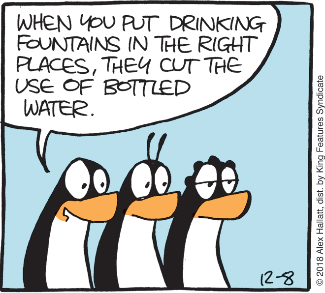 Handwriting OCR: WHEN YOU PUT DRINKING FOUNTAINS IN THE RIGHT PLACESTHEY CUT THE USE OF BOTZED WATER. 12-8 © 2018 Alex Hallattdist. by King Features Syndicate WHEN YOU PUT DRINKING FOUNTAINS IN THE RIGHT PLACESTHEY CUT THE USE OF BOTZED WATER. 12-8 © 2018 Alex Hallattdist. by King Features Syndicate