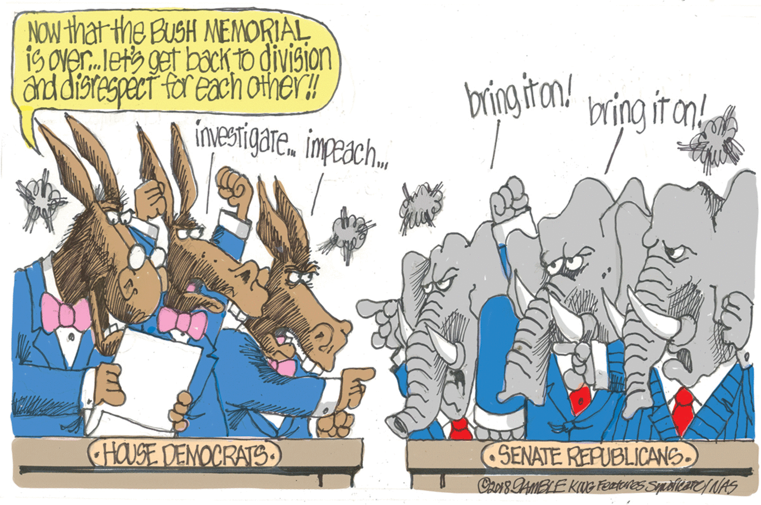 Working animal OCR: NOW that the BUSH MENORIAL is OVer.lets get bacK_To division addisrespéct for each other! inestigareimpeach. bringitan! bring iran HOUSE DEMOCRATS) SENATE REPUBLICANS Cro1s DAMELE KUG Feetenes Spoliare/ NAS NOW that the BUSH MENORIAL is OVer.lets get bacK_To division addisrespéct for each other! inestigareimpeach. bringitan! bring iran HOUSE DEMOCRATS) SENATE REPUBLICANS Cro1s DAMELE KUG Feetenes Spoliare/ NAS