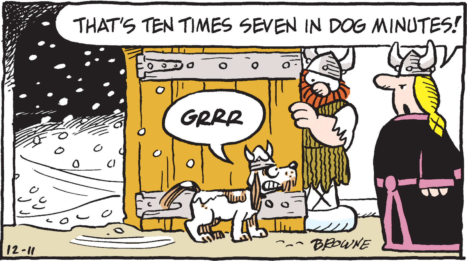 Dog breed OCR: THAT'S TEN TIMES SEVEN IN DOG MINUTES! GRRR BROWNE 12-11 THAT'S TEN TIMES SEVEN IN DOG MINUTES! GRRR BROWNE 12-11