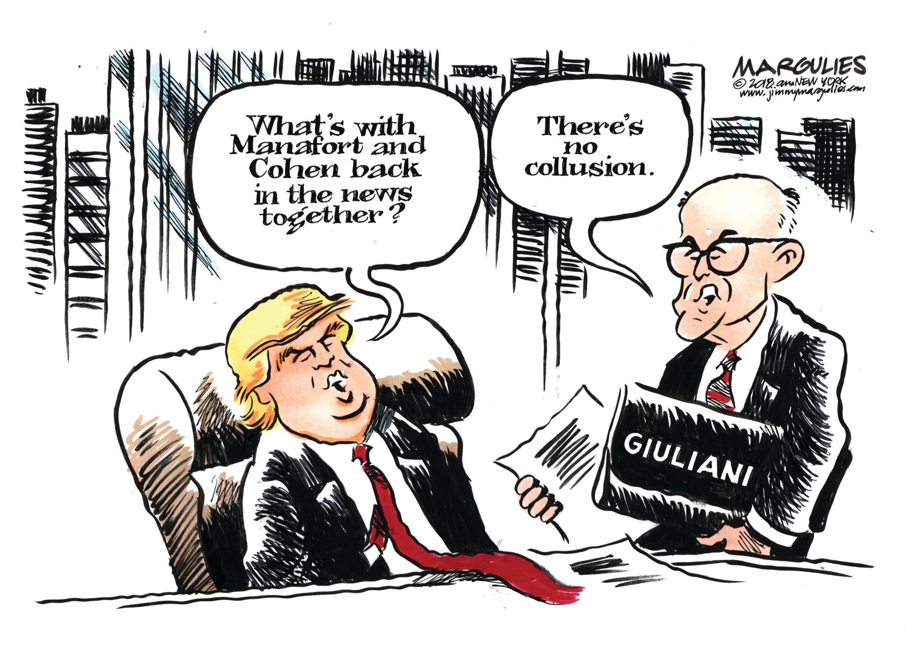 Illustration OCR: MARGULIES OzazamNEW YORK www.ymmymagllai.com What's withManafort and Cohen back in the neWS together? There's ?? collusion. GIULIANI MARGULIES OzazamNEW YORK www.ymmymagllai.com What's withManafort and Cohen back in the neWS together? There's ?? collusion. GIULIANI