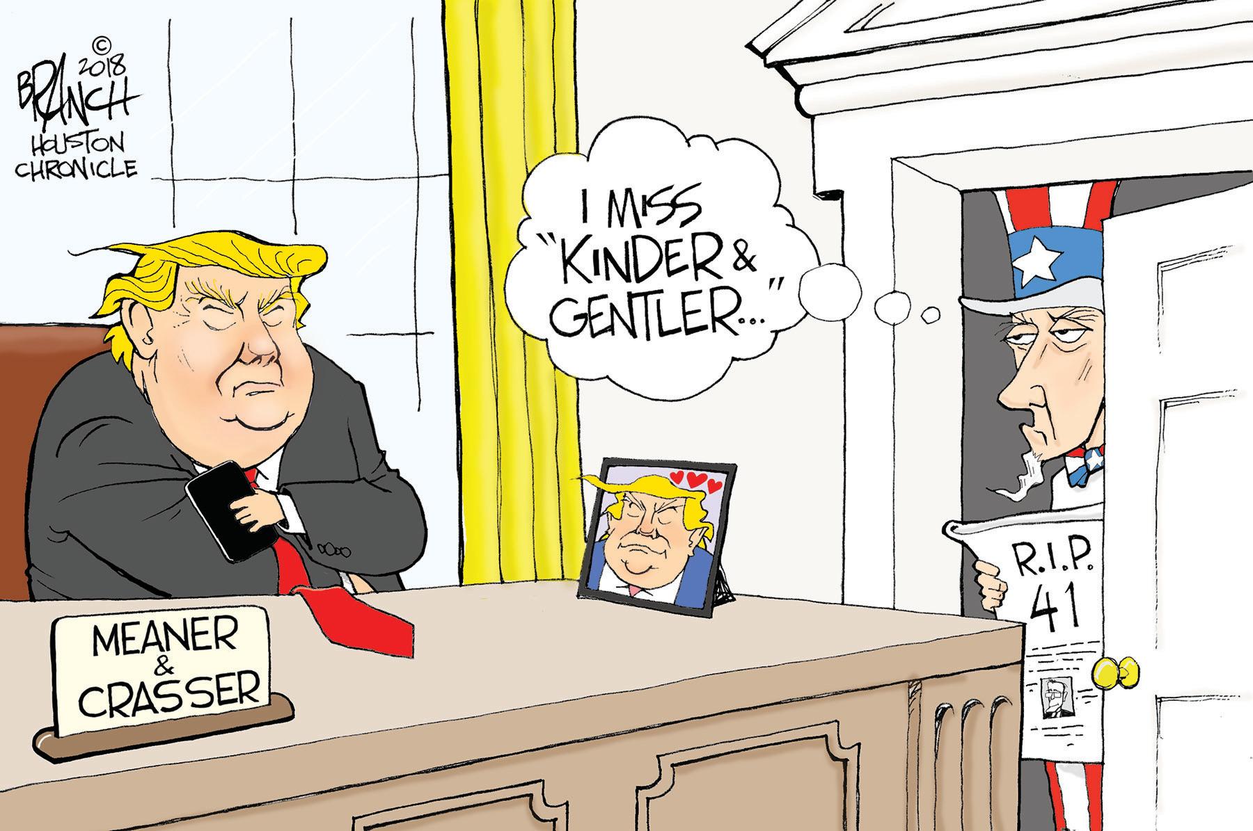 Desk OCR: 2018 HUSTON CHRONICLE I MISS "KINDER& GENTLER. R.I.P. MEANER &41 CRASSER 2018 HUSTON CHRONICLE I MISS "KINDER& GENTLER. R.I.P. MEANER &41 CRASSER