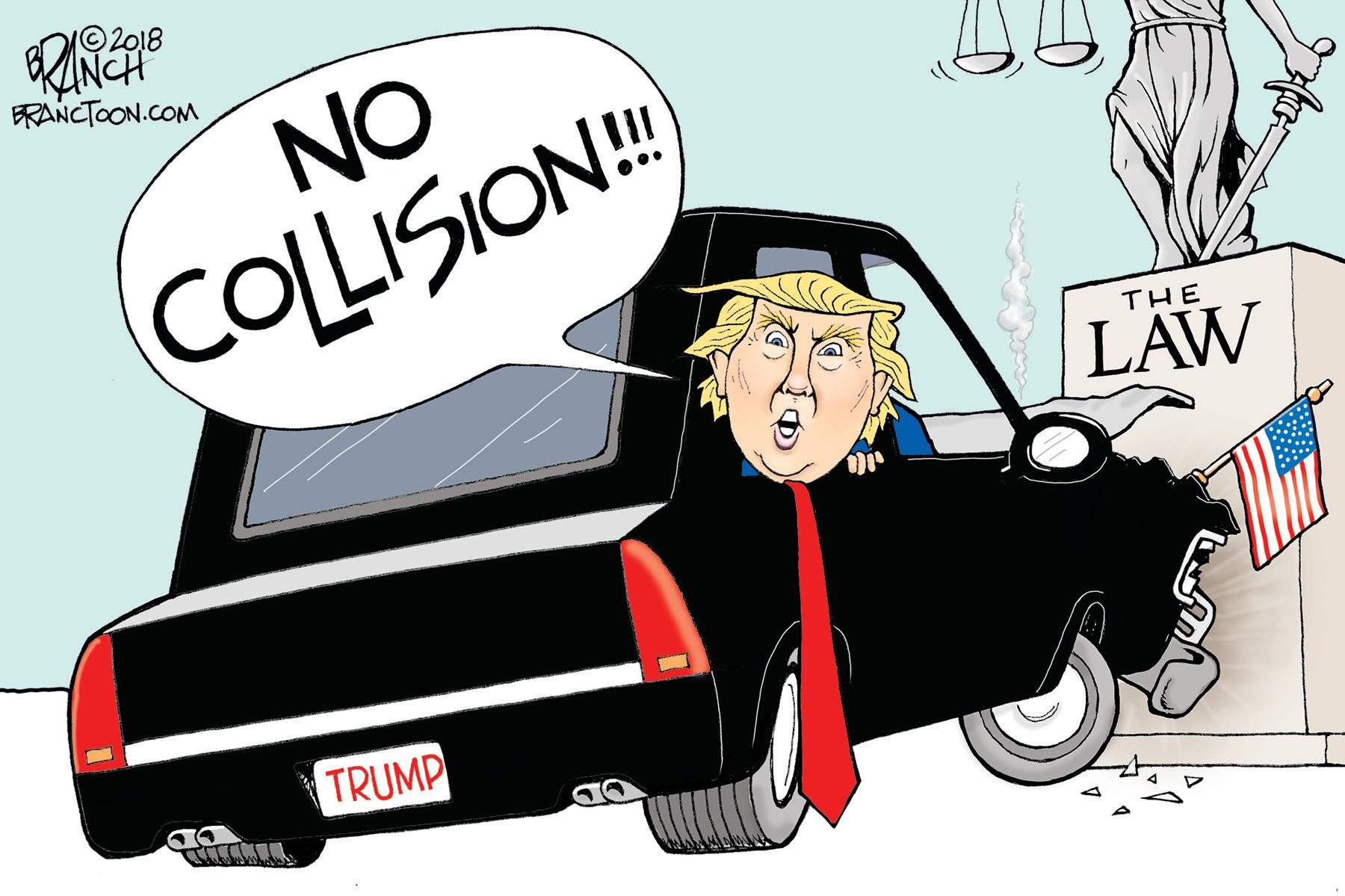 Illustration OCR: O2018 FRANCTOON.COM NO COLLISION! THE LAW TRUMP O2018 FRANCTOON.COM NO COLLISION! THE LAW TRUMP
