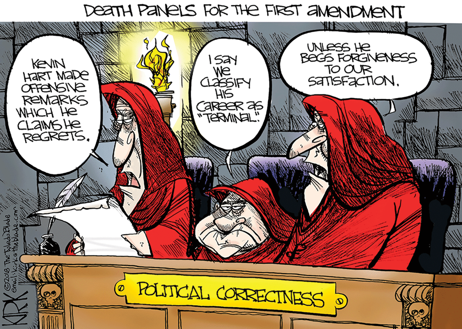 Parallel OCR: DEATH PANELS FOR THE FIRST AMENDMENT UNLESS He BEcS FORGINENESS TO OUR SATISFACTION. KEVIN HART MADE OFFENSINE REMARKS WHICH He CLAINS He REGRETSWe CSSIFY HIS CAREER as "TERMINEL" POLITICAL CORRECINESS KRK 2018 The Toledo Blade DEATH PANELS FOR THE FIRST AMENDMENT UNLESS He BEcS FORGINENESS TO OUR SATISFACTION. KEVIN HART MADE OFFENSINE REMARKS WHICH He CLAINS He REGRETSWe CSSIFY HIS CAREER as "TERMINEL" POLITICAL CORRECINESS KRK 2018 The Toledo Blade