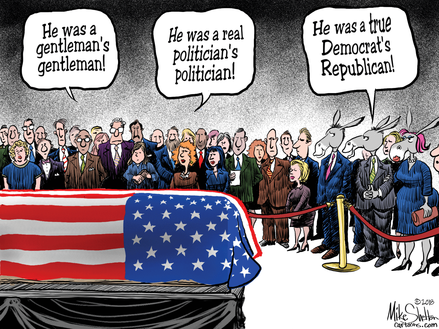Conversation OCR: He was a gentleman's gentleman! He was a real politician's politician! He was a true Democrat's Republican! OLOB Cartoons.com He was a gentleman's gentleman! He was a real politician's politician! He was a true Democrat's Republican! OLOB Cartoons.com