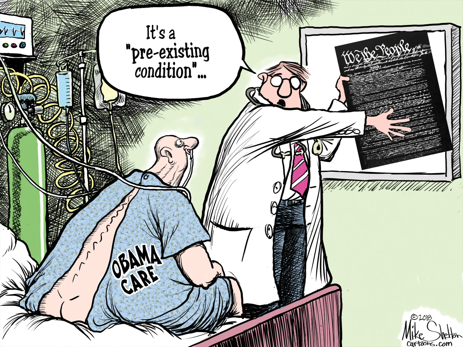 Fictional character OCR: It's a "pre-existing condition". OBAMA CARE OLO1B Mike Shellem Hon Cartoohs.com It's a "pre-existing condition". OBAMA CARE OLO1B Mike Shellem Hon Cartoohs.com