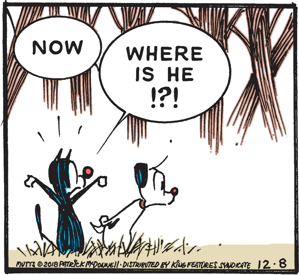 Event OCR: NOW WHERE IS HE !?! MUTTS 2018 PATReKMEDOLNEll DISTRIBUTED BY KING FEATÚRES SNDICATE 12.8 . --. NOW WHERE IS HE !?! MUTTS 2018 PATReKMEDOLNEll DISTRIBUTED BY KING FEATÚRES SNDICATE 12.8 . --.
