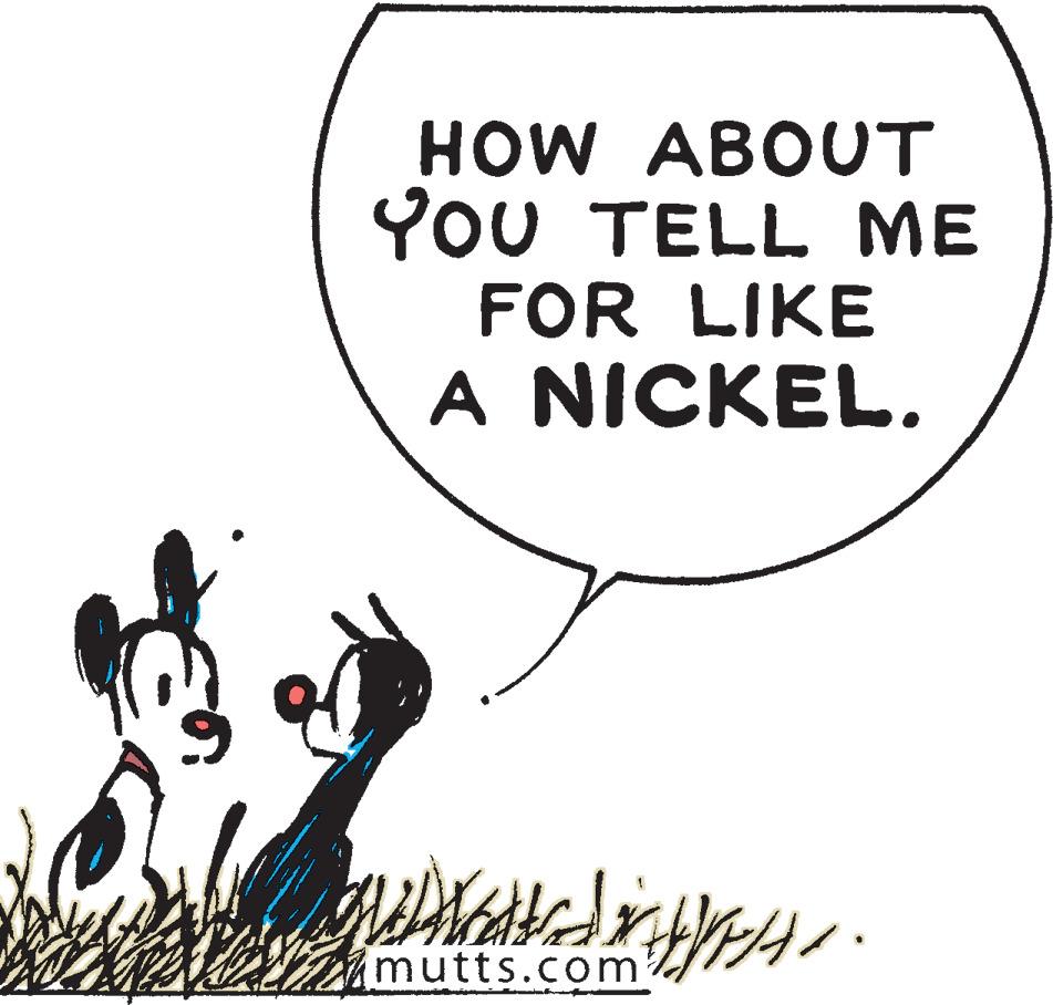 Line art OCR: HOW ABOUT YoU TELL ME FOR LIKE A NICKEL. mutts.com? HOW ABOUT YoU TELL ME FOR LIKE A NICKEL. mutts.com?
