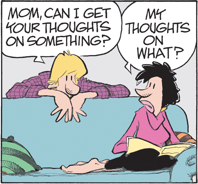 Comic book OCR: MOMCAN I GET MY 4OUR THOUGHTS THOUGHTS ON WHAT? ON SOMETHING? MOMCAN I GET MY 4OUR THOUGHTS THOUGHTS ON WHAT? ON SOMETHING?