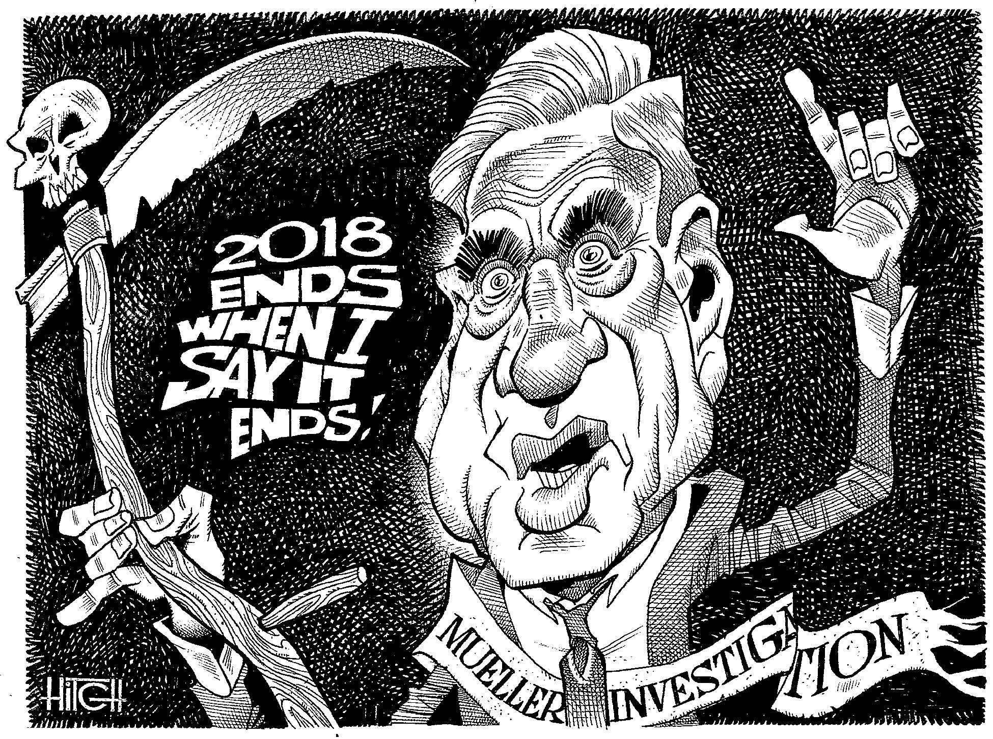 Drawing OCR: 2018 ENDS WHEN T SAY ENDS MUELLER INVESTIGA ION HiGH 2018 ENDS WHEN T SAY ENDS MUELLER INVESTIGA ION HiGH